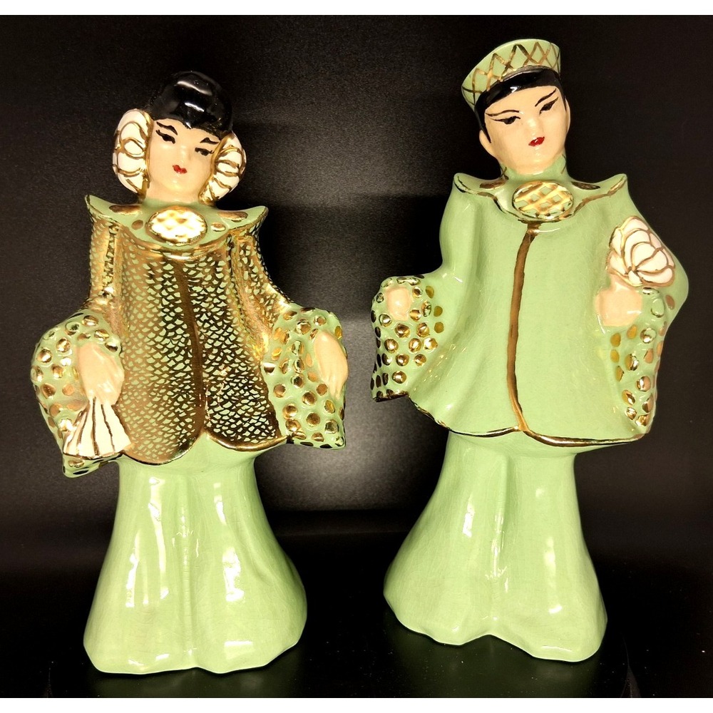 1940's to 1950"s , Asian Couple with "DBP" on bottom, Seafoam color with Gold